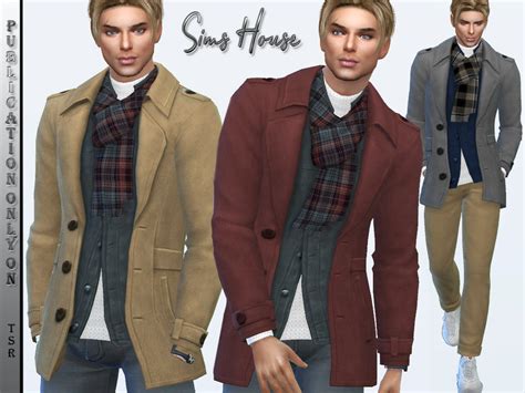 The Sims Resource Mens Short Coat With Scarf