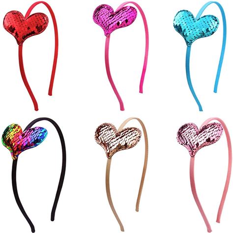 Amosfun 6pcs Heart Headband Bopper Sequin Love Heart Shaped Headband