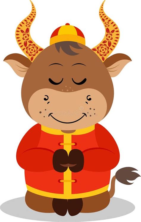 Cute Chinese Zodiac Ox Isolated Stock Vector Illustration Of Field