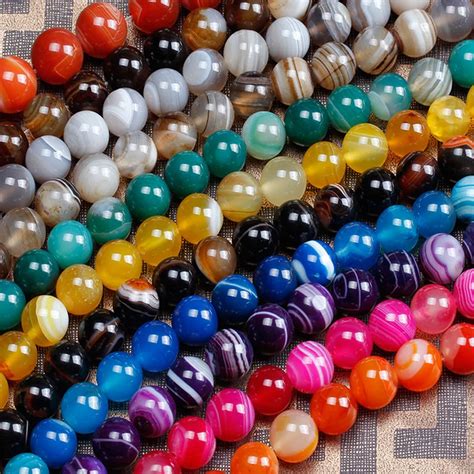 6mm 8mm 10mm 12mm Natural Color Stripe Agates Beads Round Stone Beads