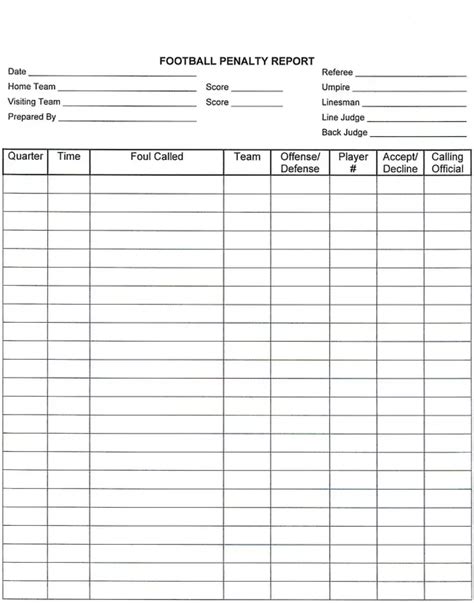 Free Blank Football Stat Sheet Pdf 12kb 1 Pages