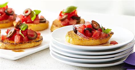 Open polenta tube and cut into 10 even slices, place on sheet pan. Polenta Bruschetta Recipe | EatingWell