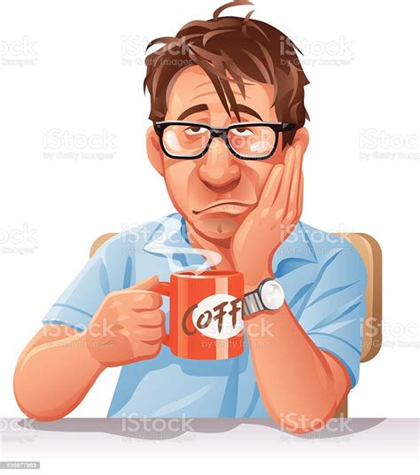 Tired Man Drinking Coffee Stock Vector Art And More Images