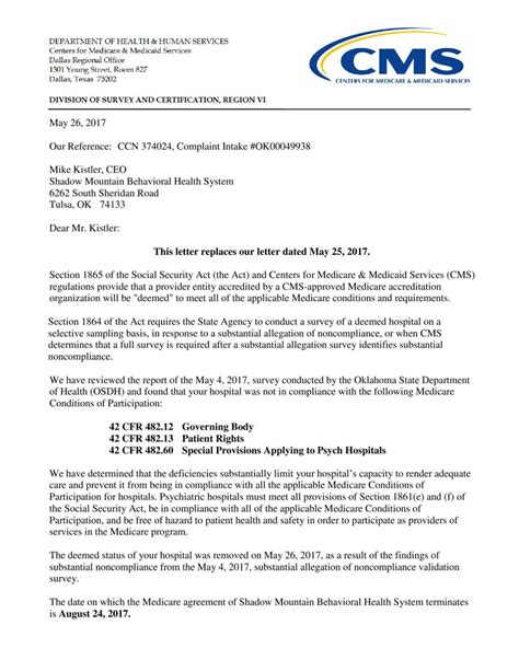 Pdf Centers For Medicare And Medicaid Services Shadow Mountain Letter