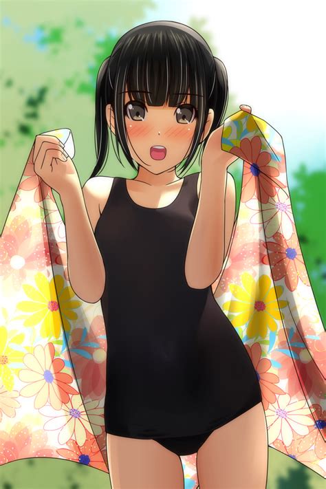 Safebooru 1girl D Absurdres Bare Arms Bare Shoulders Black Hair Black Swimsuit Blurry Blurry