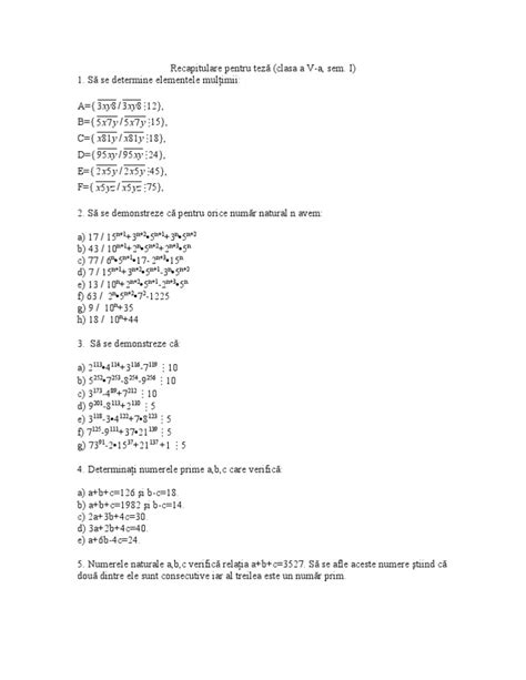Divizibilitate Teste Matematica Clasa 5 Teza Pdf