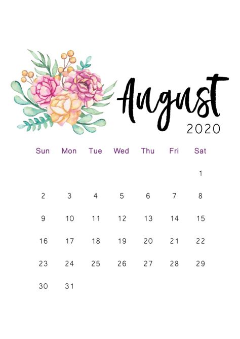 Cute cats calendar 2021 printable planner pdf you will receive the following pdf files: 30 Beautiful Printable August 2020 Calendars for Free ...