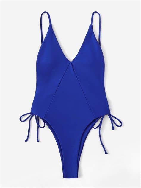 Azul Simples Maiô Shein Maiô De Natação One Piece Moda