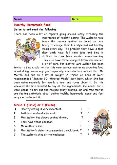 Classroom for distance learning.these worksheets on internal body parts of a human being are made for grade 2 & 3 kids. Healthy Homemade Food - English ESL Worksheets for distance learning and physical classrooms