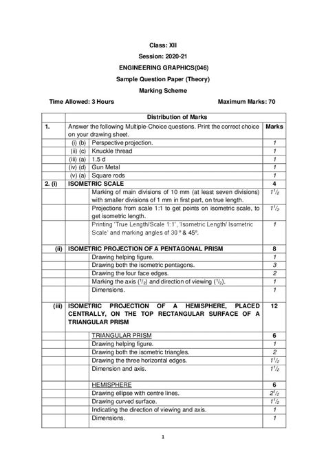 Cbse Class Marking Scheme For Engineering Graphics The Best