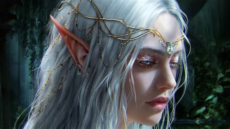 Download White Hair Pointed Ears Face Fantasy Elf Hd Wallpaper By Cnocky Draws