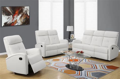 88wh 3 White Bonded Leather Reclining Living Room Set From Monarch