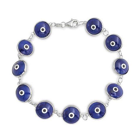 Sterling Silver Navy Blue Glass Evil Eye Bracelet In Check This