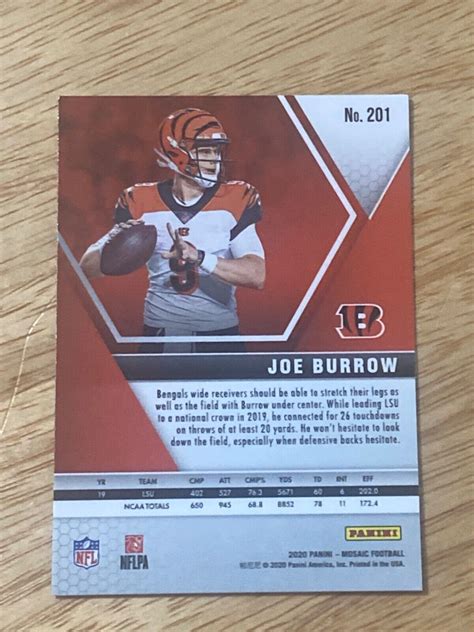 2020 Panini Mosaic Joe Burrow Rookie Card 201 Bengals Rc Ebay