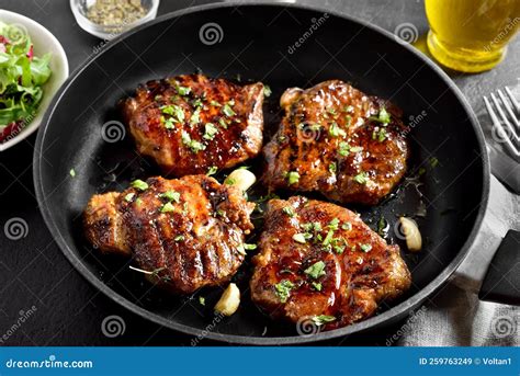 Fried Pork Steaks In Cooking Pan Stock Image Image Of Fresh Barbecue