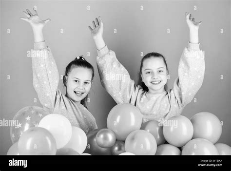 Sisters Organize Home Party Having Fun Concept Balloon Theme Party Girls Best Friends Near