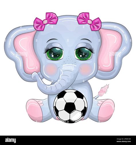 Cute Cartoon Elephant Childrens Character With Beautiful Eyes With A