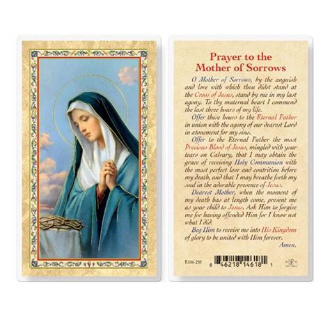 Prayer To Our Mother Of Sorrows Gold Stamped Laminated Holy Cards 25