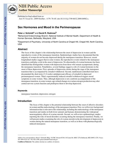 Pdf Sex Hormones And Mood In The Perimenopause