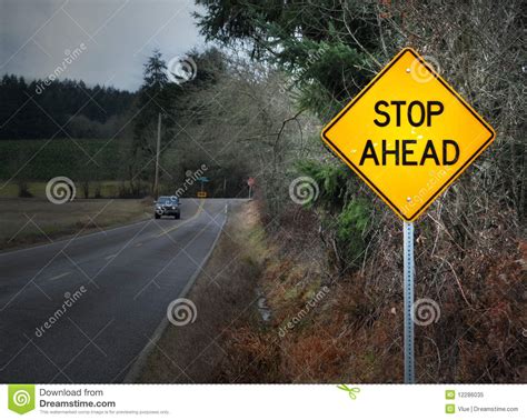 Stop Ahead Road Sign On Street Royalty Free Stock Photo