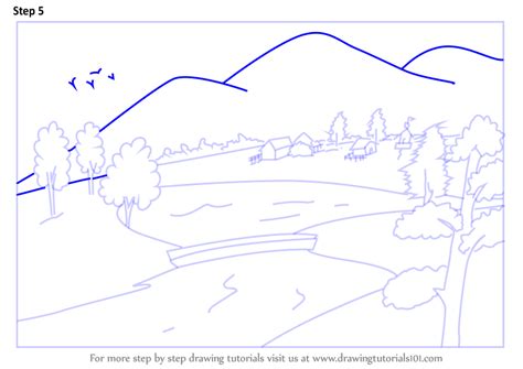Add the lake, tree and windmill. Learn How to Draw an Easy Landscape (Landscapes) Step by Step : Drawing Tutorials