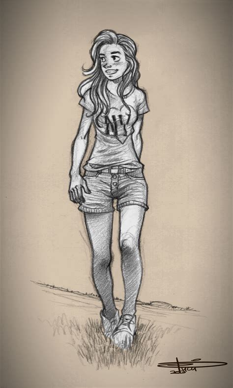 Girl Walking Forward Drawing