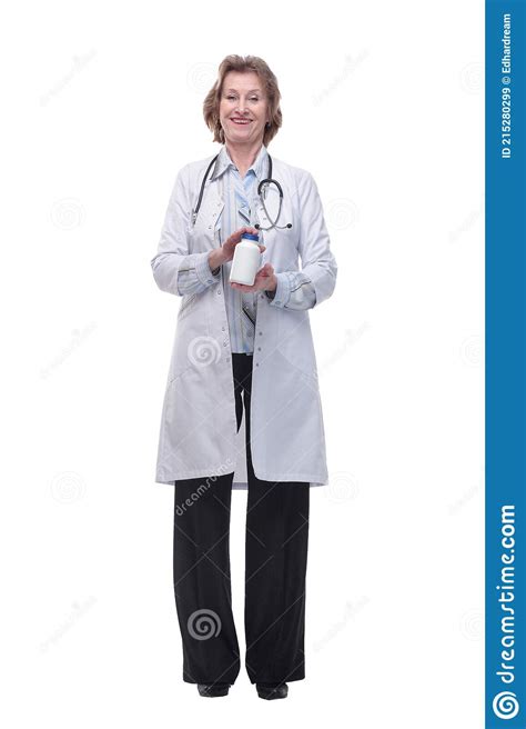 Confident Doctor Holding A Pill Bottle And Introducing The Properties