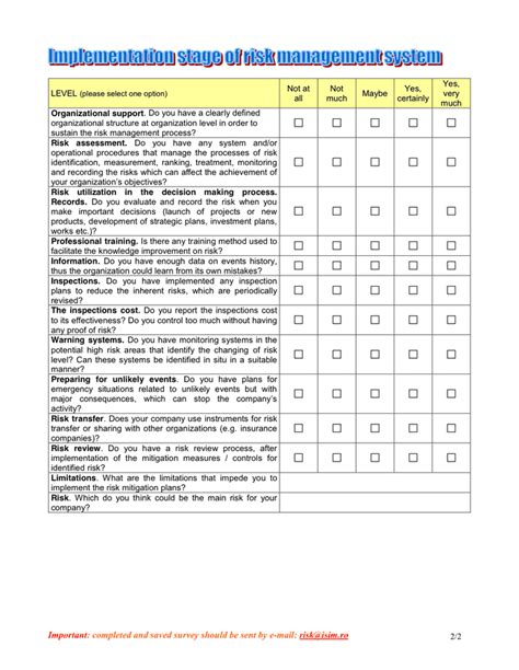 Risk Assessment Survey Sample In Word And Pdf Formats Page 2 Of 2
