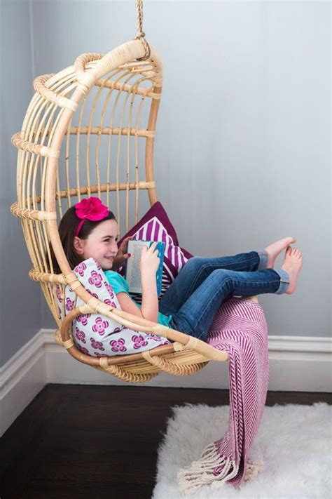 Timeless styles of bedroom chairs include open arms, neutral hues and accent bedroom chairs: rattan hanging chair for reading corner // girls bedroom ...