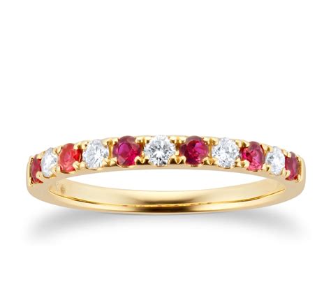 Goldsmiths 18ct Yellow Gold 020ct Diamond And Ruby Eternity Rings