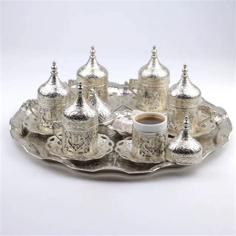 Set Of Turkish Greek Arabic Coffee Espresso Serving Cup Saucer Silver