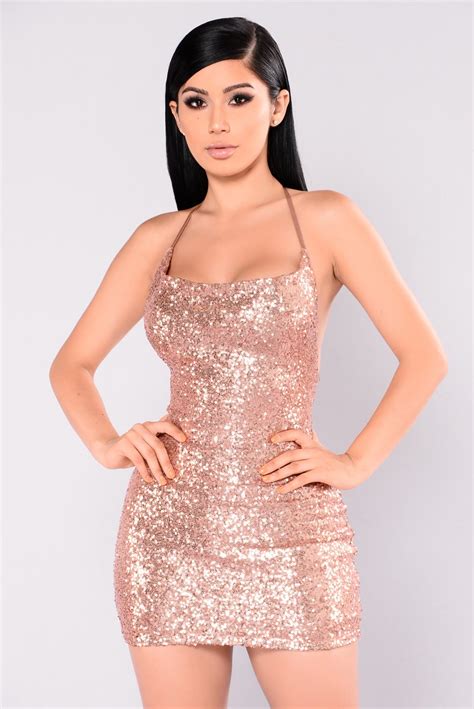 This rose gold sequin short dress is stunning! Start The Show Sequin Dress - Rose Gold