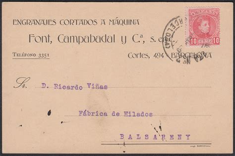 Tarjeta Postal Privada Con Matasellos De Barcelona Sello Nº 243 43