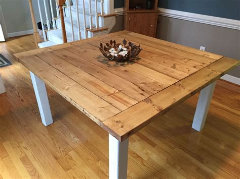 Beautiful Square Nc Pine Farmhouse Table With White Legs And Light