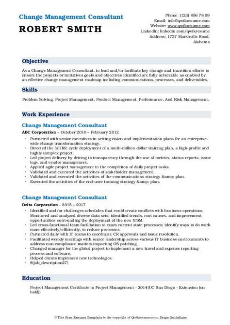 Change Management Consultant Resume Samples Qwikresume
