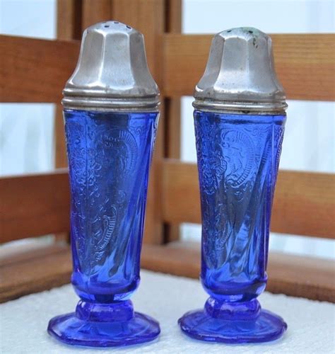 Hazel Atlas ROYAL LACE Salt And Pepper Shakers Cobalt Blue RARE