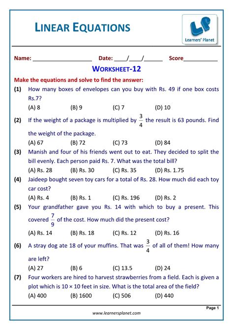 Simultaneous Equations Word Problems Worksheet Pdf zoemoon