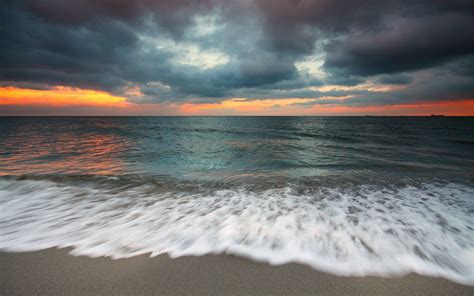 Cloudy Beach Sunset Hd Wallpaper Background Image