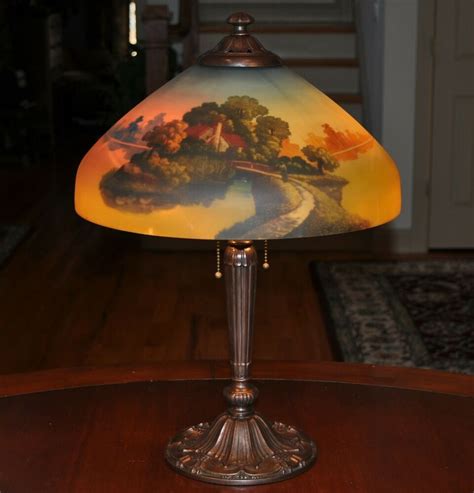 Antique Arts And Crafts Pittsburgh Reverse Painted Lamp Painting