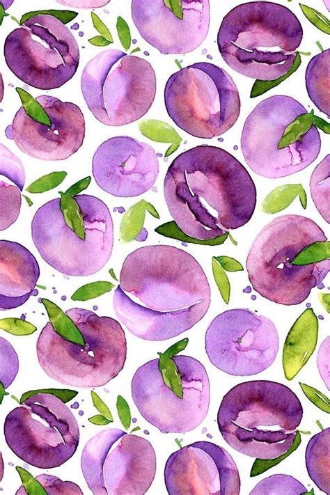 Surface Design Plums On Plums On Plums Watercolor Wallpaper Fruit