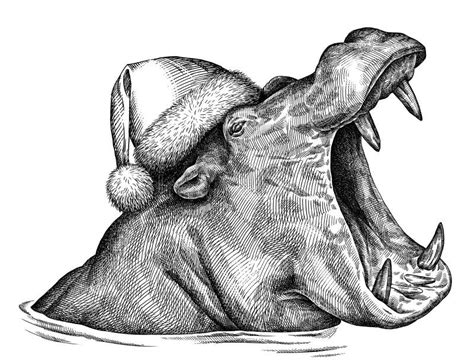 Black And White Engrave Isolated Hippo Illustration Stock Illustration