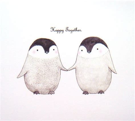 Cute animal drawings easy penguin. Penguin Gift Penguin Love Penguin Print Wedding Gift for Couple Penguin Love Illustration Wall ...