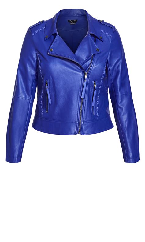 Shop Womens Plus Size Blue Faux Leather Jacket