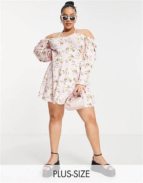 Missguided Plus Milkmaid Skater Dress In Pink Floral Asos