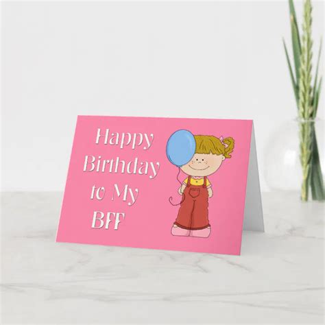 Happy Birthday Bff Girl With Balloon Card Zazzle