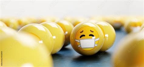 Emoji Emoticons With Face Masks Covid 19 Coronavirus Concept Stock