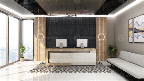 3d Render Luxury Office Reception Or Front Desk Interior Design For