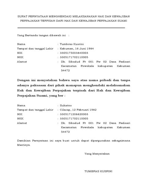 Surat Pernyataan Menghendaki Melaksanakan Hak Dan Kewajiban Perpajakan