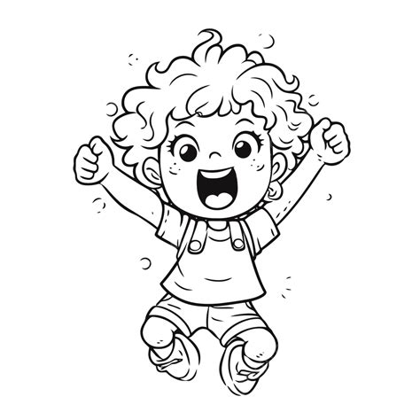 Cartoon Child Jumping Vector Illustration Of Boy Coloring Pages For