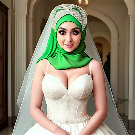 Sexy Hijab Babe With Sexy Bridal Dress And Green Eyes Showing O Arthub Ai